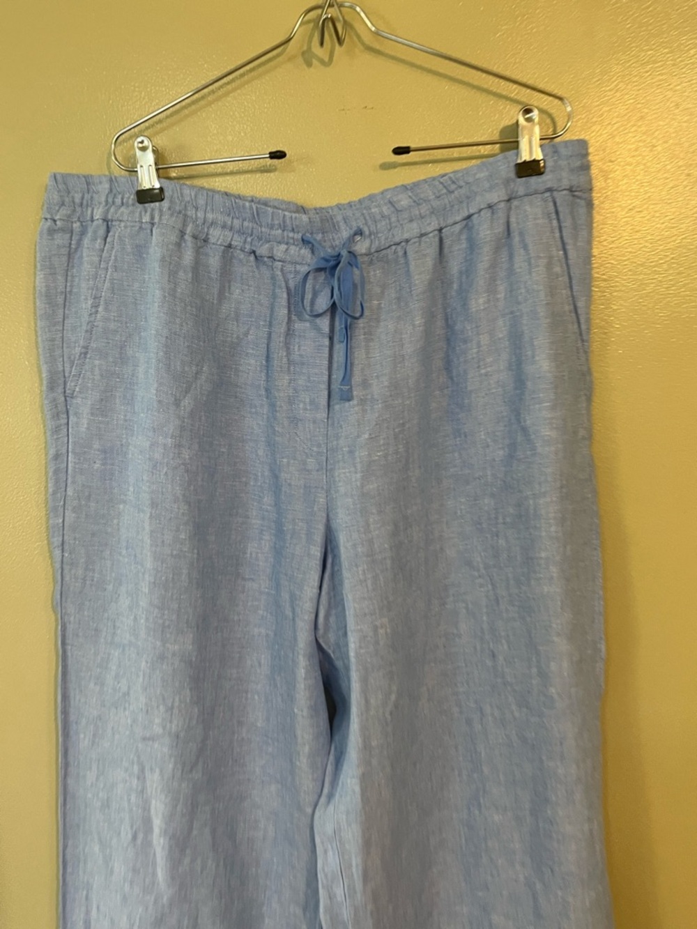 Talbots Sky Blue Wide-Leg Linen Drawstring Pants - Picture 3 of 14